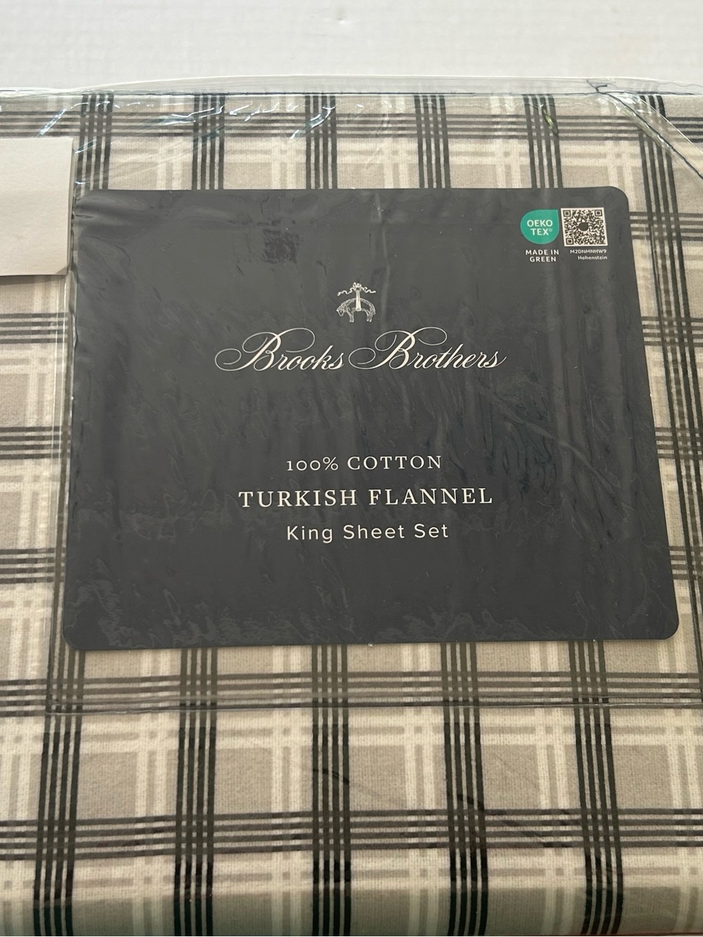 NEW BROOKS BROTHERS Sheet Set KING Black Gray Plaid TURKISH FLANNEL